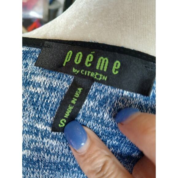 Poeme By Citron Women Size Small Blue Colorful Mixed Media 3/4 Sleeve Blouse USA - Picture 4 of 6
